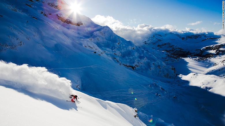 <strong>Powder paradise: </strong>They're two of the world's best ski photographers, but shooting elite athletes in spectacular mountains is all in a day's work for Swedes <a href="https://www.instagram.com/oskar_enander/?hl=en" target="_blank">Oskar Enander</a> and <a href="https://www.instagram.com/mattiasfredrikssonphotography/?hl=en" target="_blank">Mattias Fredriksson</a>, whose images are showcased in this gallery. For Enander, though, it's a bit harder. He's color blind. "I work a lot with shadows, and dark and light," he tells CNN. This image is Lars Windlin in Engelberg, Switzerland, Enander's adopted home. "This is kind of a classic shot but I like it because of the dramatic clouds, the way the tracks in the background draw your eye down to the lake, the beautiful light, great snow and the shadows." -- <em>Oskar Enander.</em>