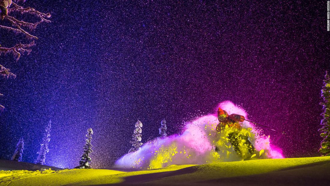 &lt;strong&gt;Pink puff: &lt;/strong&gt;&quot;For tighter shots we could shoot from close to the ground and hide the old tracks so we didn&#39;t have to move location every time. The skier came straight towards us and the rear light hit the powder cloud from behind to give one color and the side light gave another color. Sometimes the skiers wore light suits containing hundreds of LEDs, which often broke, and the batteries burned holes in their pockets.&quot; -- &lt;em&gt;Oskar Enander&lt;/em&gt;. (&lt;em&gt;Skier Eric Hjorleifson)&lt;/em&gt;&lt;br /&gt;&lt;br /&gt; 