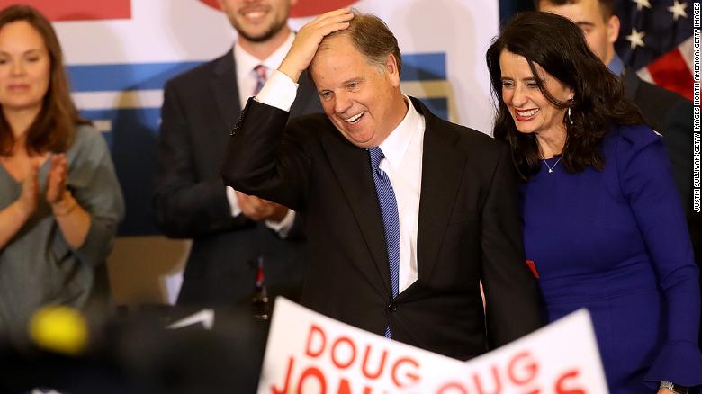 BIRMINGHAM, AL - DECEMBER 12: Democratic U.S. Senator elect Doug Jones greets supporters during his election night gathering the Sheraton Hotel on December 12, 2017 in Birmingham, Alabama. Doug Jones defeated his republican challenger Roy Moore to claim Alabama's U.S. Senate seat that was vacated by attorney general Jeff Sessions. (Photo by Justin Sullivan/Getty Images)