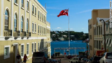 The flag of Bermuda flies in the city of Hamilton.