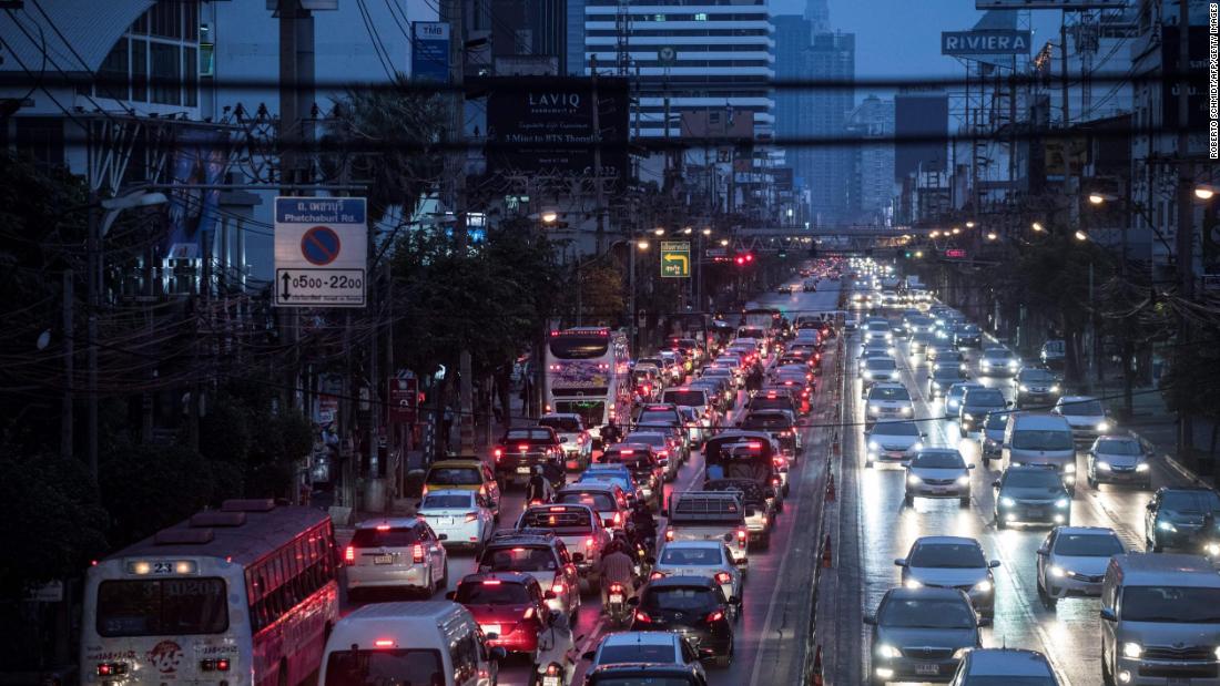 Over in the capital of Thailand, drivers spent an average of 64 hours in rush hour traffic.
