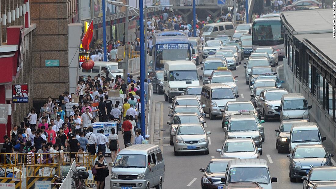 Guangzhou in the southern province of Guangdong is another Chinese city that has notoriously bad traffic. Here, heavy congestion is pictured downtown.