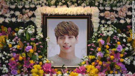The portrait of Kim Jong-Hyun, a 27-year-old lead singer of the massively popular K-pop boyband SHINee, is seen on a mourning altar at a hospital in Seoul on December 19, 2017.
The top K-pop star bemoaned feeling &quot;broken from inside&quot; and &quot;engulfed&quot; by depression in a suicide note, it emerged on December 19, as his death sent shockwaves across K-pop fans worldwide.  / AFP PHOTO / pool / CHOI Hyuk        (Photo credit should read CHOI HYUK/AFP/Getty Images)