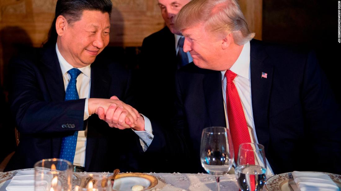 US President Donald Trump and Chinese President Xi Jinping shake hands during dinner at the Mar-a-Lago estate in West Palm Beach, Florida, on April 6, 2017. 