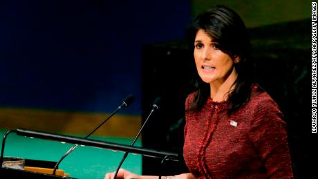 United States Ambassador to the United Nations, Nikki Haley, addresses the General Assembly prior to the vote on Jerusalem, on December 21, 2017, at UN Headquarters in New York.
UN member-states were poised to vote on a motion rejecting US recognition of Jerusalem as Israel&#39;s capital, after President Donald Trump threatened to cut funding to countries that back the measure.  / AFP PHOTO / EDUARDO MUNOZ ALVAREZ        (Photo credit should read EDUARDO MUNOZ ALVAREZ/AFP/Getty Images)