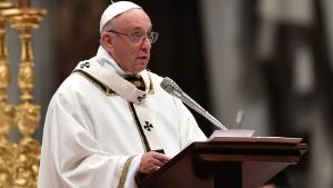 Pope Francis celebrates mass on Christmas eve marking the birth of Jesus Christ on December 24, 2017 at St Peter&#39;s basilica in Vatican. / AFP PHOTO / Andreas SOLARO (Photo credit should read ANDREAS SOLARO/AFP/Getty Images)