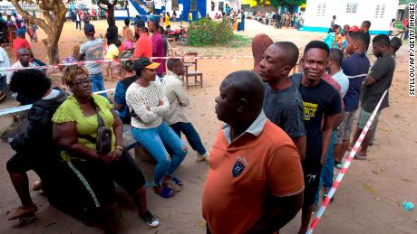Liberian voters line up at a polling station in Monrovia.