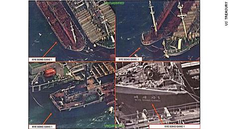 Satellite imagery the US says shows a ship-to-ship transfer, possibly of oil, between two vessels in an effort to evade sanctions on North Korea.
