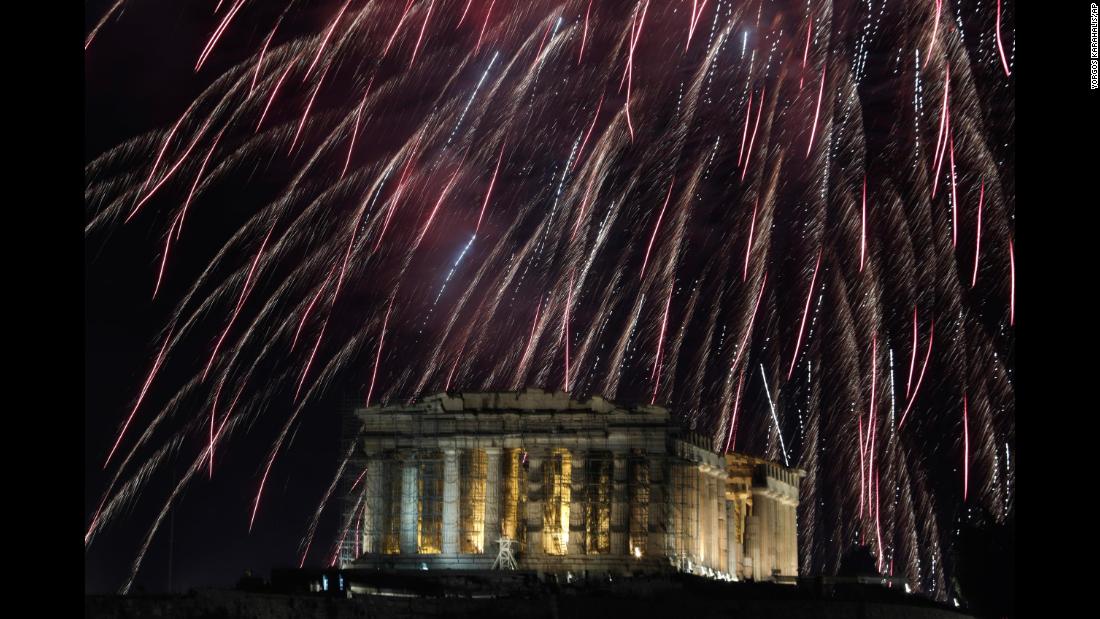 The Parthenon temple is seen during New Year&#39;s celebrations in Athens, Greece.