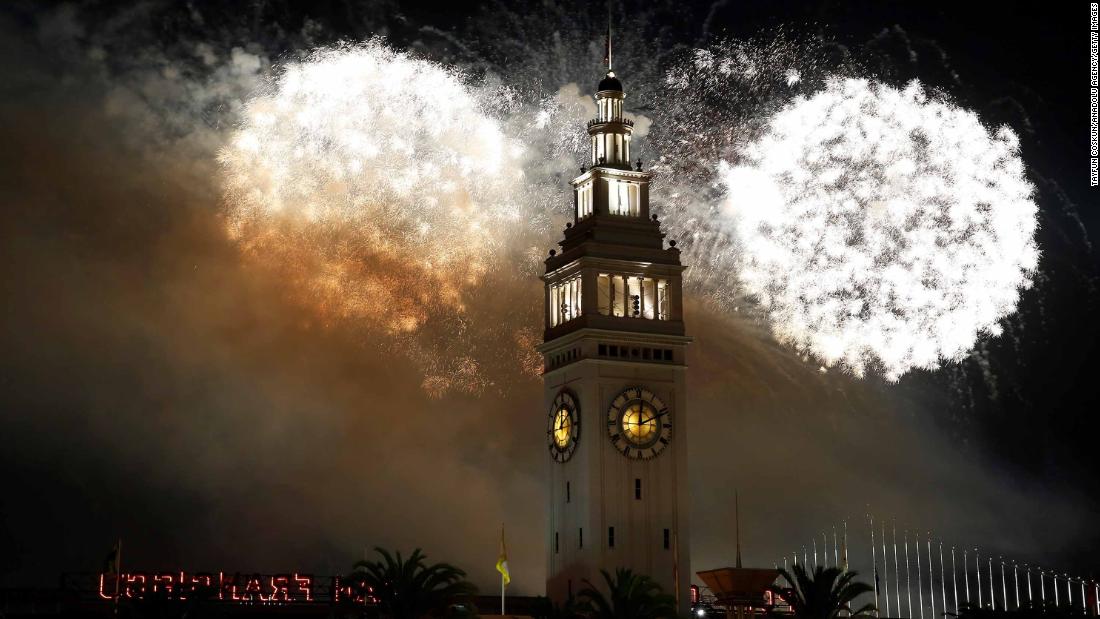 Fireworks illuminate the sky during New Year&#39;s celebrations in San Francisco on January 1.