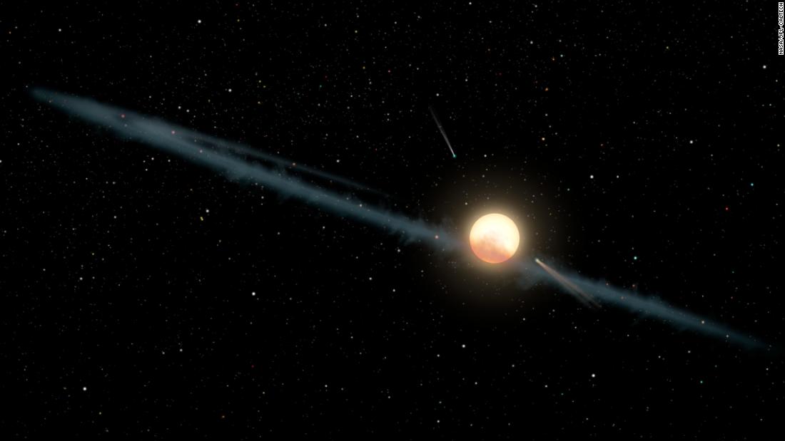 KIC 8462852, also known as Boyajian&#39;s Star or Tabby&#39;s Star, is 1,000 light-years from us. It&#39;s 50% bigger than our sun and 1,000 degrees hotter. And it doesn&#39;t behave like any other star, dimming and brightening sporadically. Dust around the star, depicted here in an artist&#39;s illustration, may be the most likely cause of its strange behavior.