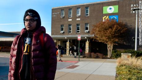 Matthew Cunningham, 18, a senior at Baltimore Polytechnic Institute, talks about the cold temperatures.