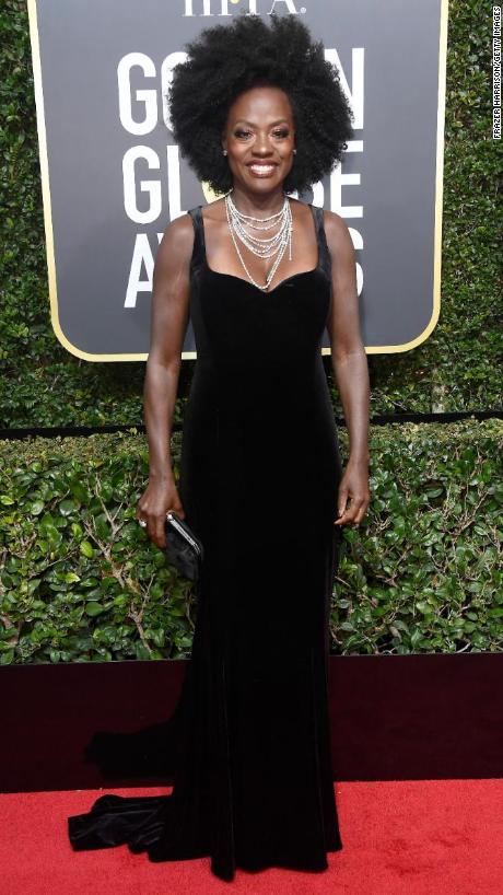 Viola Davis attends the 75th annual Golden Globe Awards on Sunday, January 7. Many celebrities &lt;a href=&quot;http://www.cnn.com/2018/01/05/entertainment/golden-globes-2018-black-dress-explainer/index.html&quot; target=&quot;_blank&quot;&gt;were wearing black&lt;/a&gt; on the red carpet to raise awareness of gender and racial inequality. 