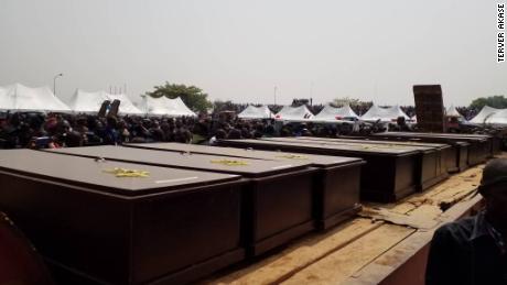 Coffins of dead people buried in Nigeria&#39;s Benue state