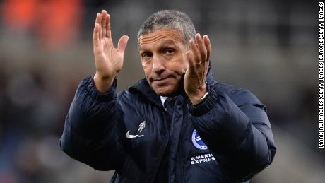 NEWCASTLE UPON TYNE, ENGLAND - DECEMBER 30:  Chris Hughton, Manager of Brighton and Hove Albion applauds fans after the Premier League match between Newcastle United and Brighton and Hove Albion at St. James&#39; Park on December 30, 2017 in Newcastle upon Tyne, England.  (Photo by Mark Runnacles/Getty Images)