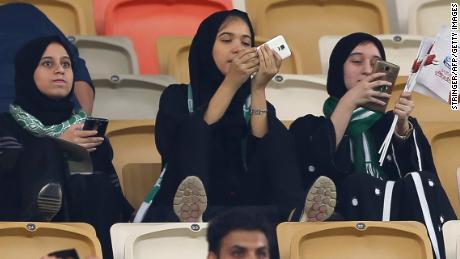 Fans watch a match at the King Abdullah Sports City stadium in Jeddah.