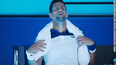 Ice towels were the order of the day for players, including for Novak Djokovic. 