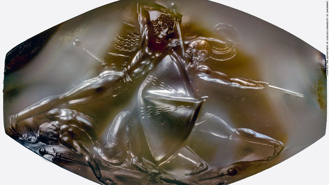 An intricate engraving on an ancient gem has been deemed one of the greatest prehistoric Greek artworks ever discovered.