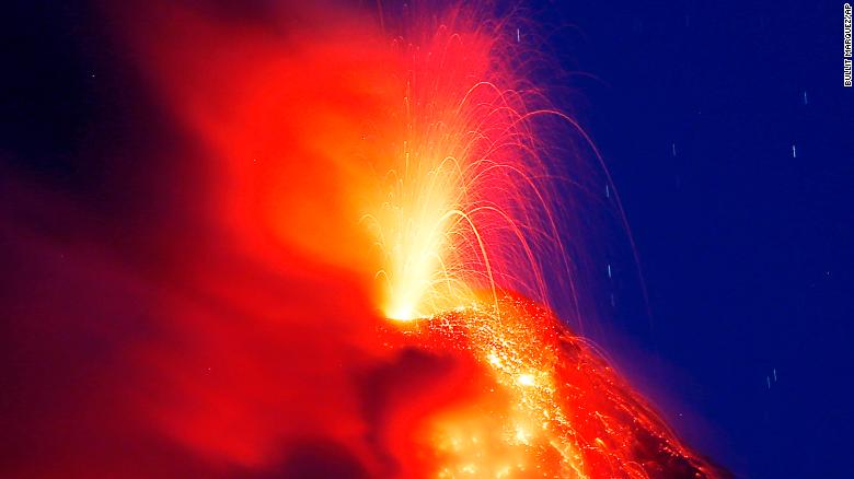 Mayon volcano erupts for the second straight day as lava cascades down its slopes Tuesday, January 23.