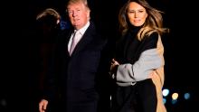 WASHINGTON, DC - JANUARY 15: President Donald Trump and First Lady Melania Trump return to the White House following a weekend trip to Mar-a-Lago, on the South Lawn of the White House on January 15, 2018 in Washington, D.C. (Photo by Kevin Dietsch-Pool/Getty Images)