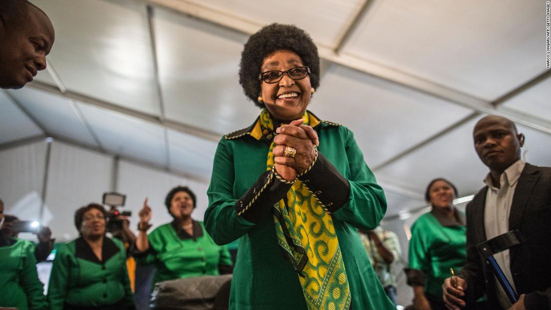 Madikizela-Mandela greets a crowd of supporters in Soweto for her 80th birthday in 2016.