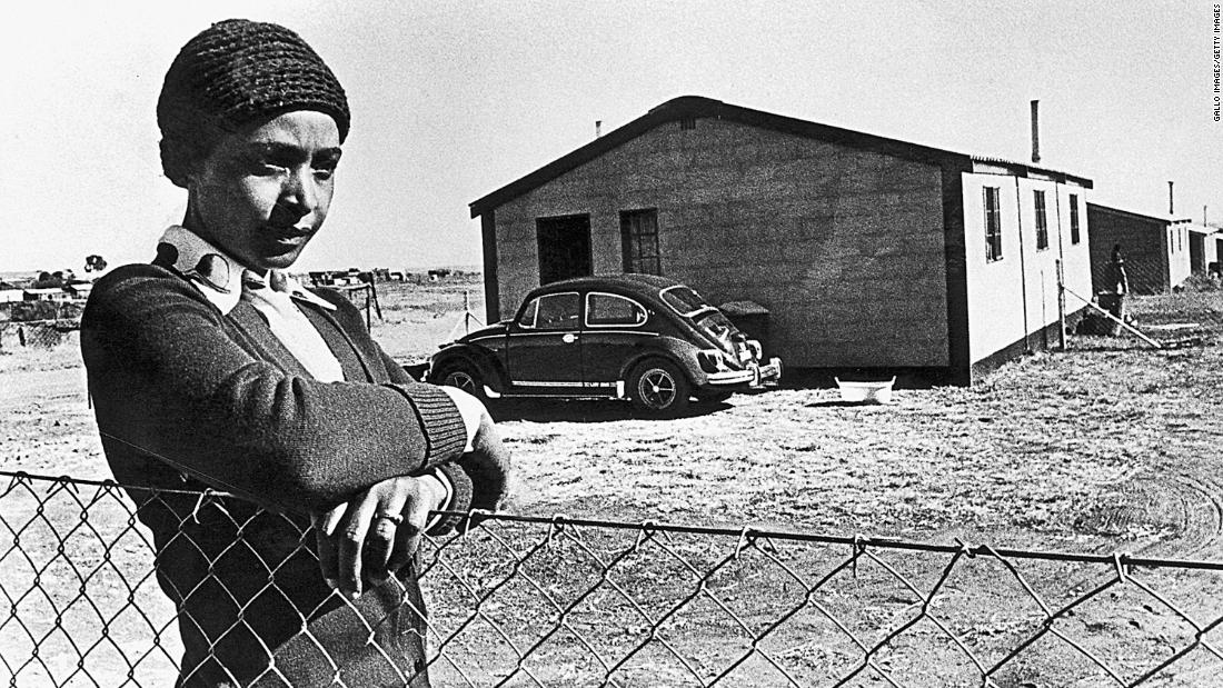 Madikizela-Mandela is pictured in 1977, during her exile in Brandfort, South Africa.