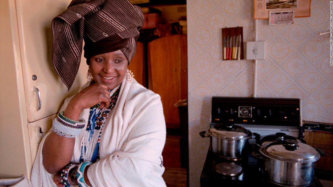 Madikizela-Mandela poses in traditional dress in 1986.