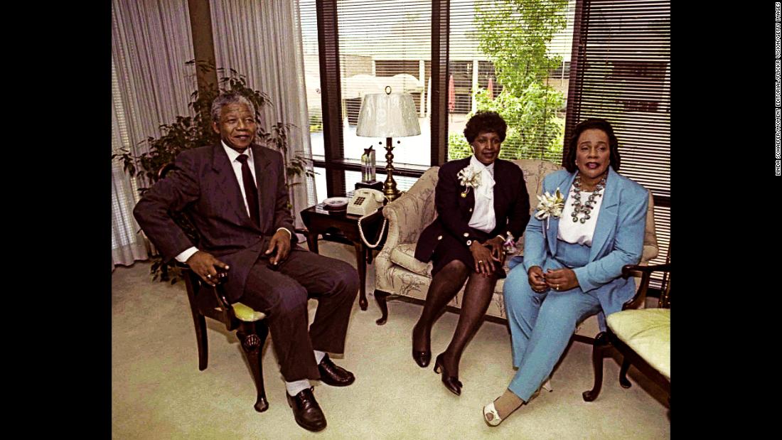 The Mandelas meet with Coretta Scott King, widow of civil-rights leader Martin Luther King Jr., in 1990.