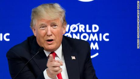 US President Donald Trump gestures as he delivers a speech during the World Economic Forum (WEF) annual meeting on January 26, 2018 in Davos, eastern Switzerland.  / AFP PHOTO / Fabrice COFFRINI        (Photo credit should read FABRICE COFFRINI/AFP/Getty Images)