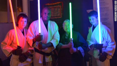 John Ellis and Mushim Patricia Ikeda with students at a workshop based on &quot;Star Wars&quot; at the East Bay Meditation Center. 