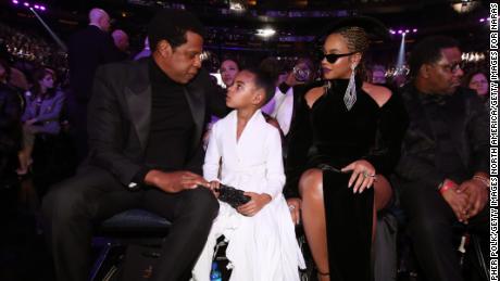 NEW YORK, NY - JANUARY 28:  Recording artist Jay-Z, Blue Ivy Carter and Beyonce attend the 60th Annual GRAMMY Awards at Madison Square Garden on January 28, 2018 in New York City.  (Photo by Christopher Polk/Getty Images for NARAS)