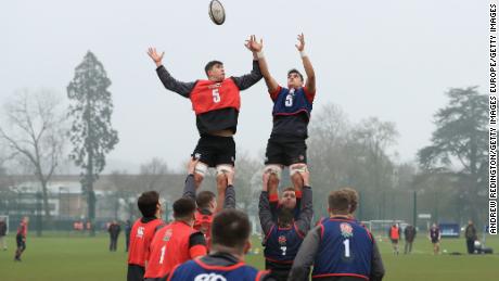 England's forward go through a lineout routine