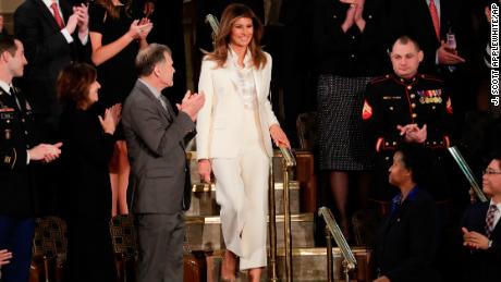 First lady Melania Trump arrives before the State of the Union address to a joint session of Congress on Capitol Hill in Washington, Tuesday, Jan. 30, 2018. (AP Photo/J. Scott Applewhite)