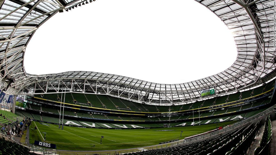 The distinctive, curved roof of the Aviva Stadium in Dublin will play host to Irish encounters with Italy, Wales and Scotland.