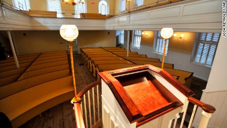 This Nov. 21, 2011 photo shows a view from the podium inside the African Meeting House in Boston.  The meeting house, the nation&#39;s oldest black church building where prominent abolitionists railed against slavery in the 19th century, is set to reopen to visitors in Boston early next month after a $9 million restoration. (AP Photo/Josh Reynolds)