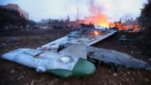 A picture taken on February 3, 2018, shows smoke billowing from the site of a downed Sukhoi-25 fighter jet in Syria's northwest province of Idlib.
Rebel fighters shot down a Russian plane over Syria's northwest Idlib province and captured its pilot, the Syrian Observatory for Human Rights said. 
 / AFP PHOTO / OMAR HAJ KADOUR / The erroneous mention[s] appearing in the metadata of this photo by OMAR HAJ KADOUR has been modified in AFP systems in the following manner: [in Syria's northwest province of Idlib.] instead of [near the Syrian city of Saraqib, southwest of Aleppo.]. Please immediately remove the erroneous mention[s] from all your online services and delete it (them) from your servers. If you have been authorized by AFP to distribute it (them) to third parties, please ensure that the same actions are carried out by them. Failure to promptly comply with these instructions will entail liability on your part for any continued or post notification usage. Therefore we thank you very much for all your attention and prompt action. We are sorry for the inconvenience this notification may cause and remain at your disposal for any further information you may require.        (Photo credit should read OMAR HAJ KADOUR/AFP/Getty Images)