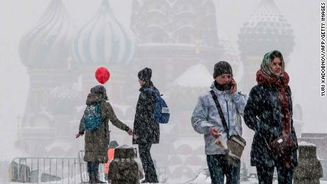 People walk through Red Square in Moscow over the weekend.