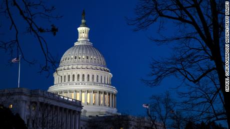 WASHINGTON, USA - January 30: The U.S. Capitol building in the twilight before President Donald Trump gives his first State of the Union address to Congress and the country in Washington, United States on January 30, 2018. (Photo by Samuel Corum/Anadolu Agency/Getty Images)