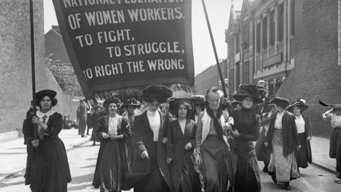 Suffragettes organized under the National Federation of Women Workers at a demonstration in London in 1911.