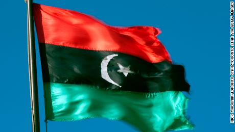 03/01/11 - TOBRUK, LIBYA - The rebel Libyan flag waves in the wind outside a hotel in Tobruk, Libya, about 130 kms from the Egyptian border. The flag has replaced the formal flag and can be found throughout rebel held Libya. (Photo by Rick Madonik/Toronto Star via Getty Images)