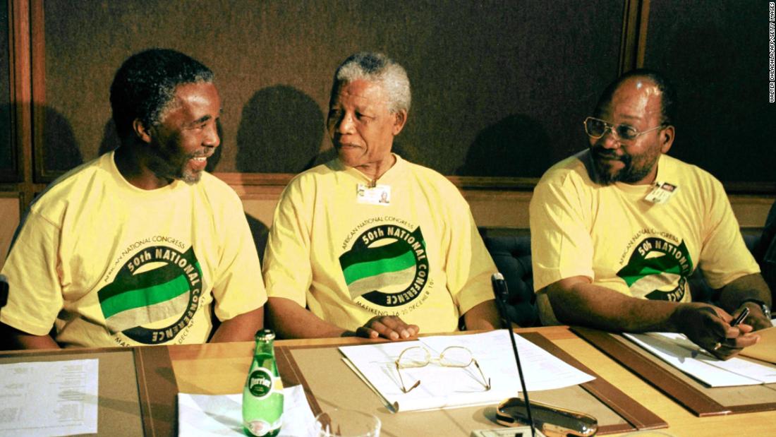 President Mandela is flanked by Zuma and Deputy President Thabo Mbeki, left, at the ANC&#39;s National Congress in 1997. At this conference, Mandela announced that he would be stepping down as president of the ANC and leaving it to Mbeki. Zuma would become the party&#39;s deputy president. After Mbeki was elected to be the country&#39;s President in 1999, Zuma was appointed as his deputy.