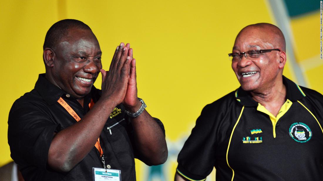 Zuma looks at Cyril Ramaphosa after Ramaphosa was elected deputy president of the ANC in December 2012. Zuma was re-elected as the party&#39;s president.