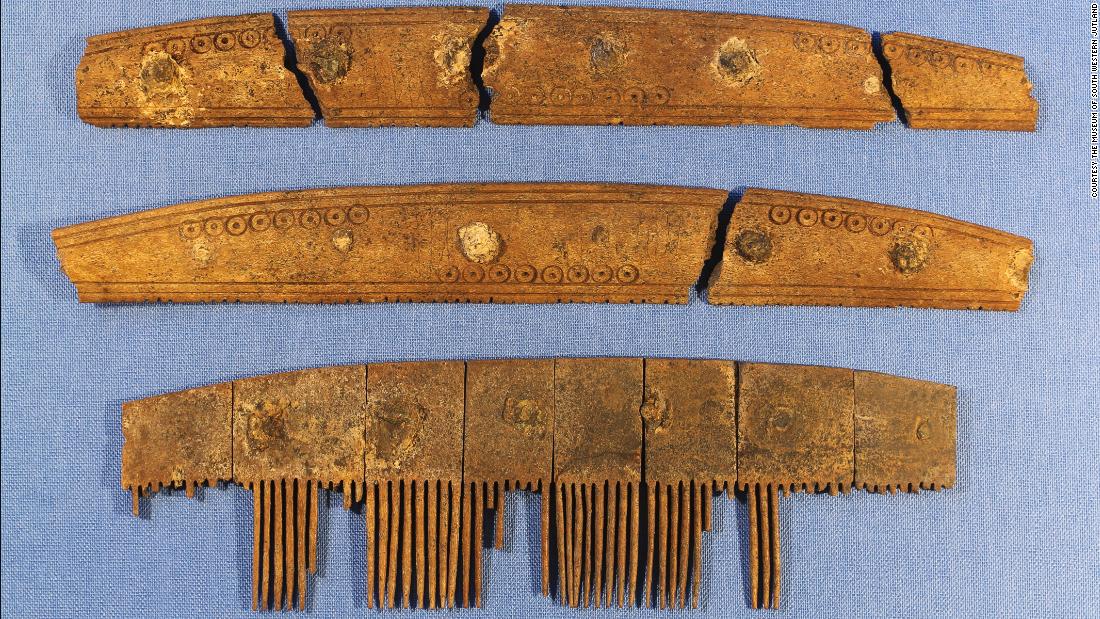 This 1,200-year-old comb was discovered by archaeologists during excavations of Ribe, an ancient market town in Denmark. The teeth would have fitted between the two connecting plates, now detached because the tiny iron nails have corroded.