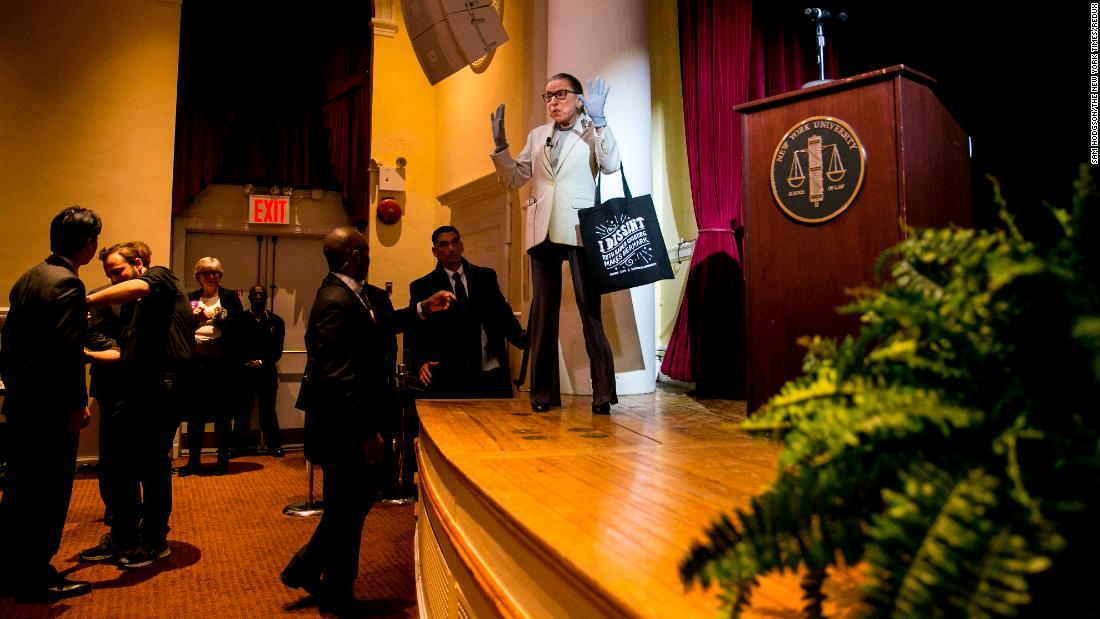 Ginsburg arrives to speak at New York University&#39;s law school in February 2018.