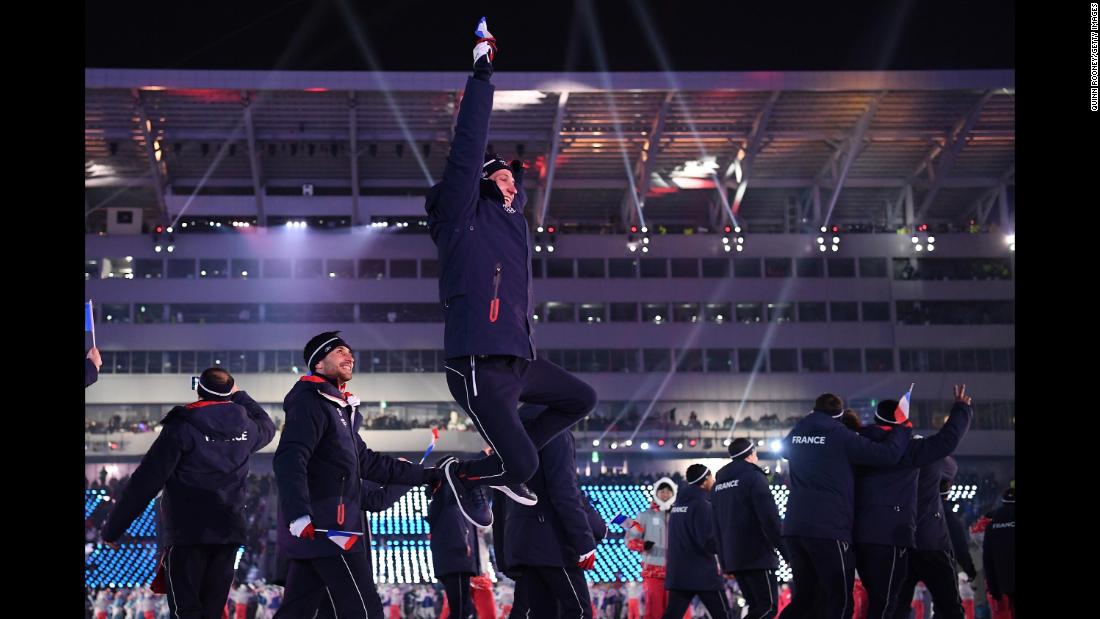 France&#39;s athletes take part in the parade of nations.