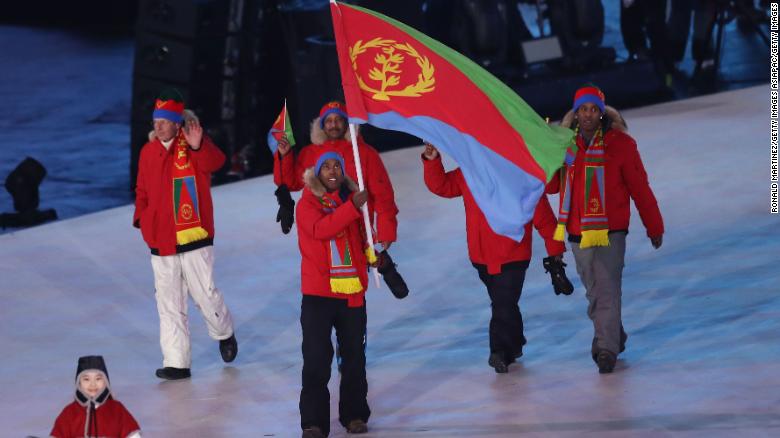 Eritrean flag bearer, Canada-born Shannon-Ogbnai Abeda, is the country&#39;s sole athlete and is competing in Alpine skiing.