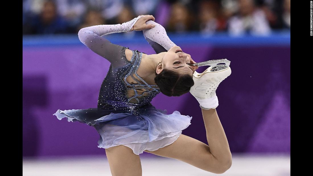 Russia&#39;s Evgenia Medvedeva competes in the figure skating single short program. The 18-year-old holds the world records for most points in both the short and long programs.