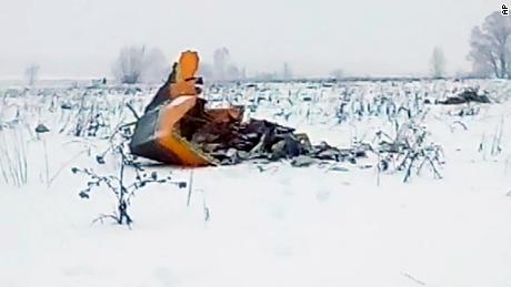 In this screen grab provided by the Life.ru, the wreckage of a AN-148 plane is seen in Stepanovskoye village, about 40 kilometers (25 miles) from the Domodedovo airport, Russia, Sunday, Feb. 11, 2018. Russia&#39;s Emergencies Ministry says a passenger plane has crashed near Moscow and fragments of it have been found. (Life.ru via AP)