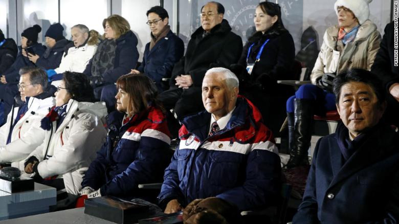 Vice President Mike Pence,  sitsin front of Kim Yong Nam, Kim Jong Un&#39;s sister, at the opening ceremony of the PyeongChang 2018 Winter Olympic Games.