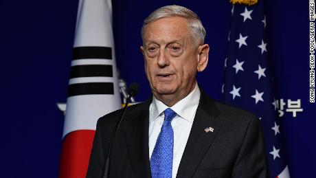 SEOUL, SOUTH KOREA - OCTOBER 28: U.S. Secretary of Defense James Mattis attends the joint press conference after the 49th Security Consultative Meeting (SCM) at Defense Ministry on October 28, 2017 in Seoul, South Korea. Mattis is in South Korea ahead of the visit by U.S. President Donald Trump. (Photo by Song Kyung-Seok-Pool/Getty Images)